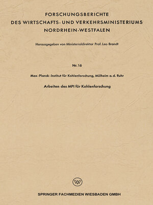 cover image of Arbeiten des MPI für Kohlenforschung